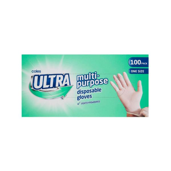 COLES ULTRA MULTI PURPOSE DISPOSABLE LATEX GLOVES 100 PACK