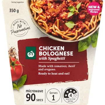 Woolworths Ready to Eat Meal Chicken Bolognese Spaghetti 350g