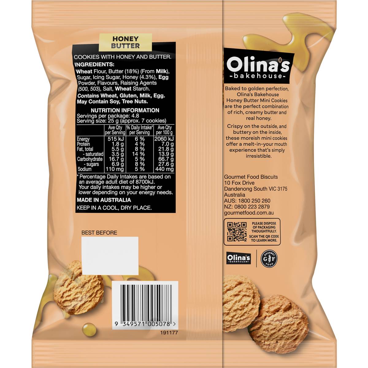 Olina's Bakehouse Mini Cookies Honey Butter 120g