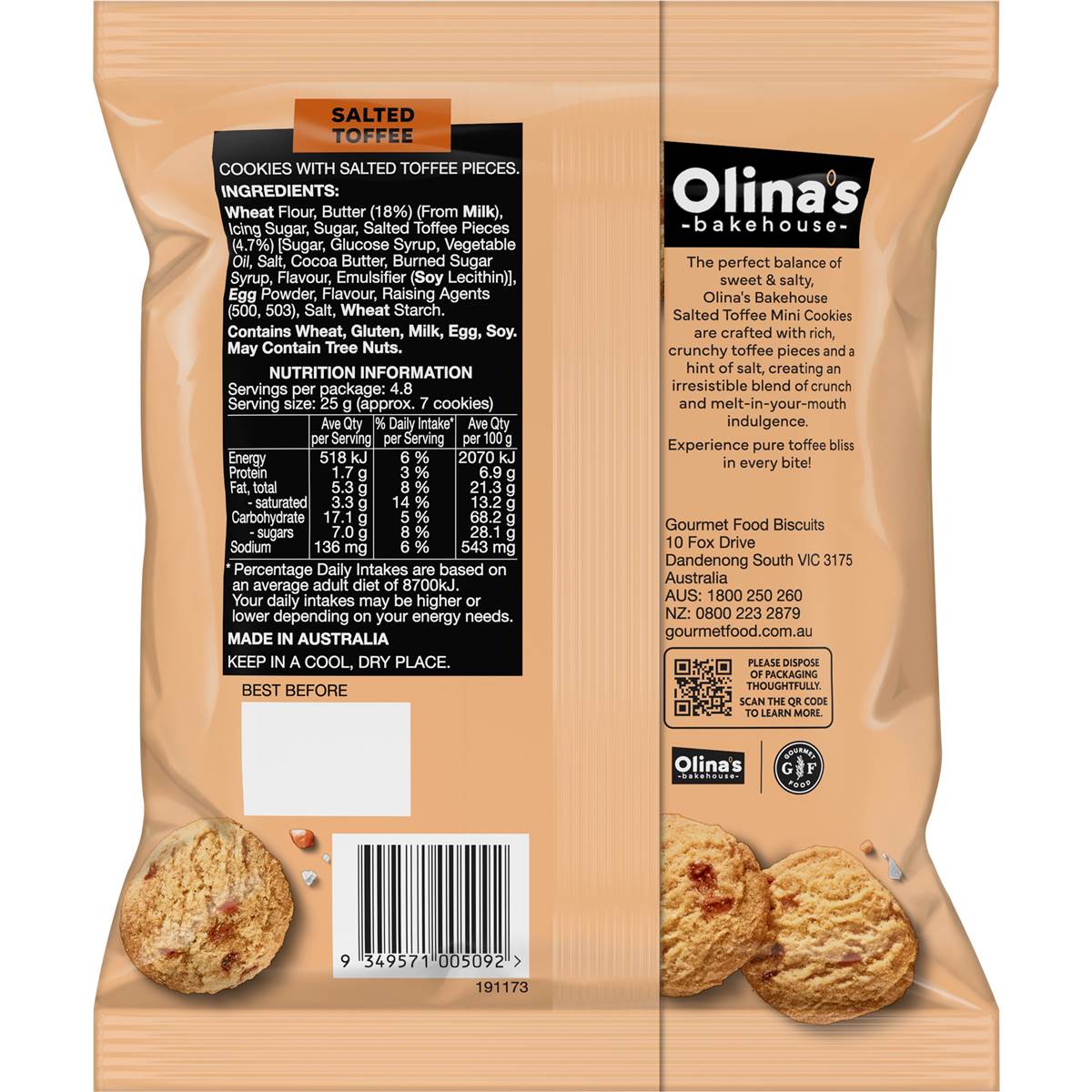 Olina's Bakehouse Mini Cookies Salted Toffee 120g