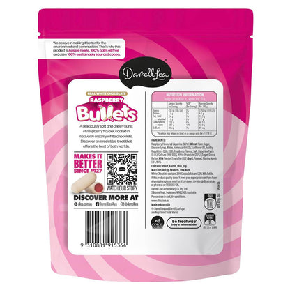 Darrell Lea Raspberry Bullets White Chocolate 150g
