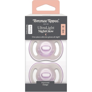 Tommee Tippee Ultra Light Silicone Soother Night 0-6M Assorted 2 pack