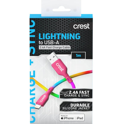 Crest Lightning to USB A Cable 1m Rainbow each