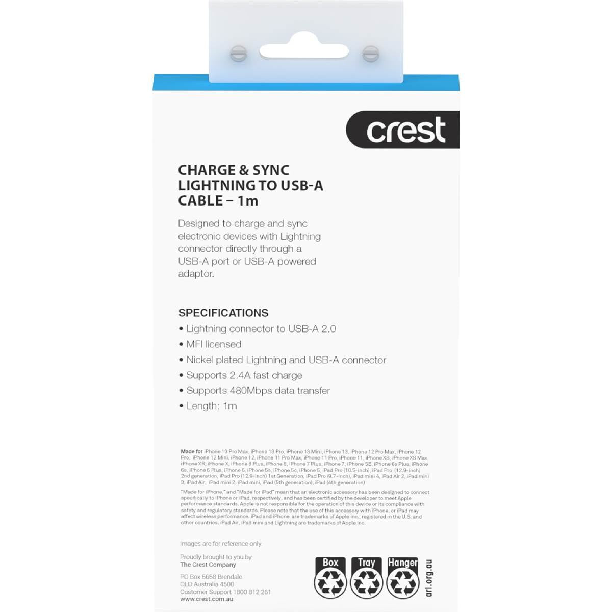 Crest Lightning to USB A Cable 1m Rainbow each