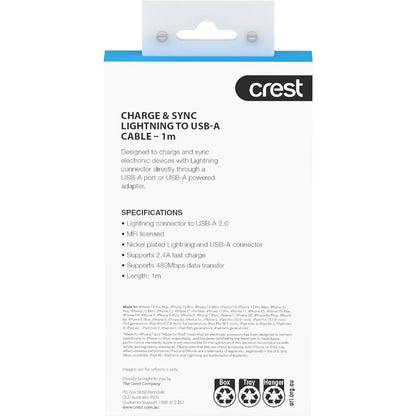 Crest Lightning to USB A Cable 1m Rainbow each
