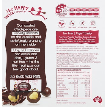 The Happy Snack Company Chickpeas Dark Choc and Raspberry 5 pack