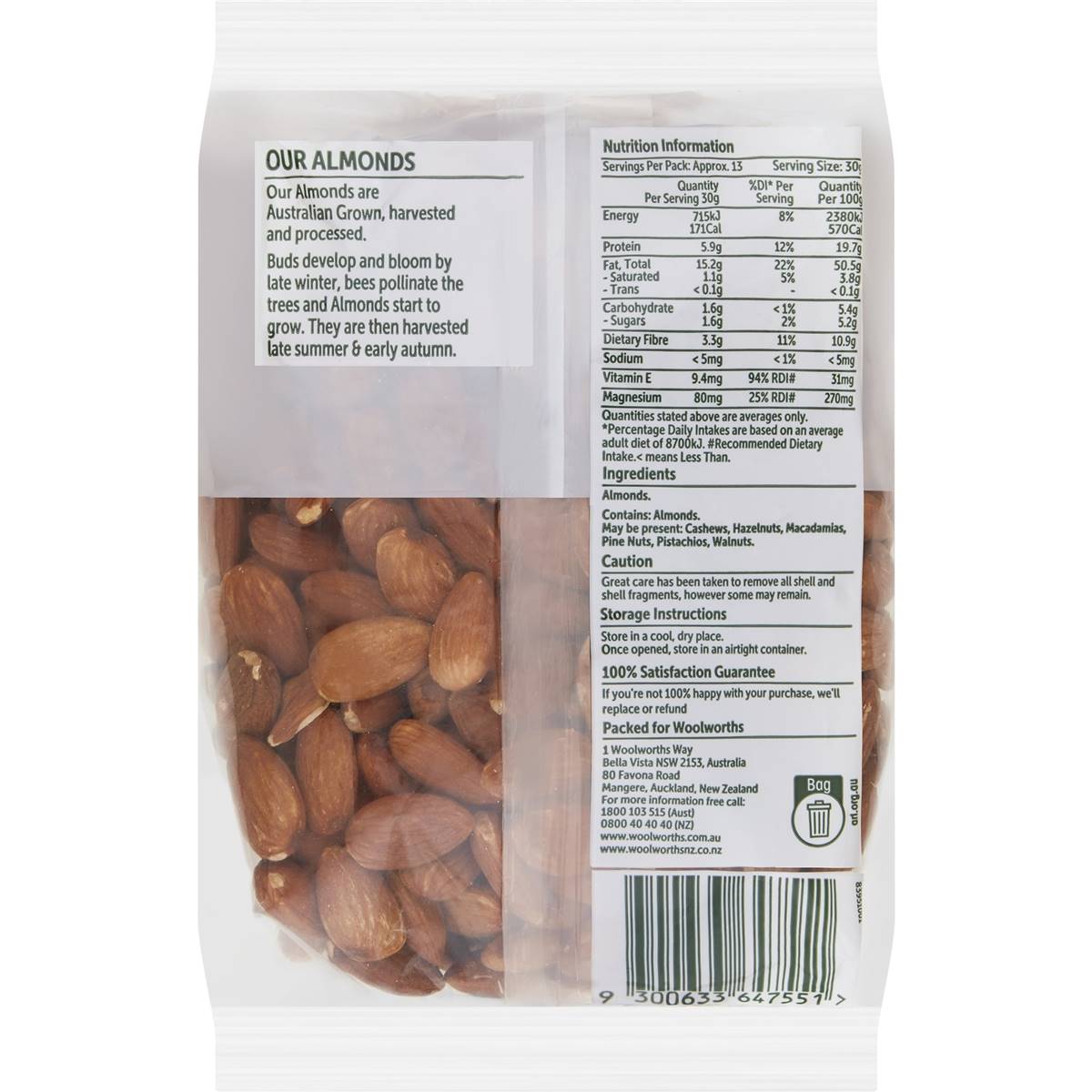 Woolworths Crunchy Natural Almonds 400g