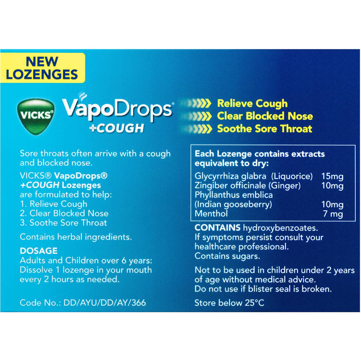 Vicks Vapodrop & Cough Sore Throat Lozenges Honey Lemon 16 Pack