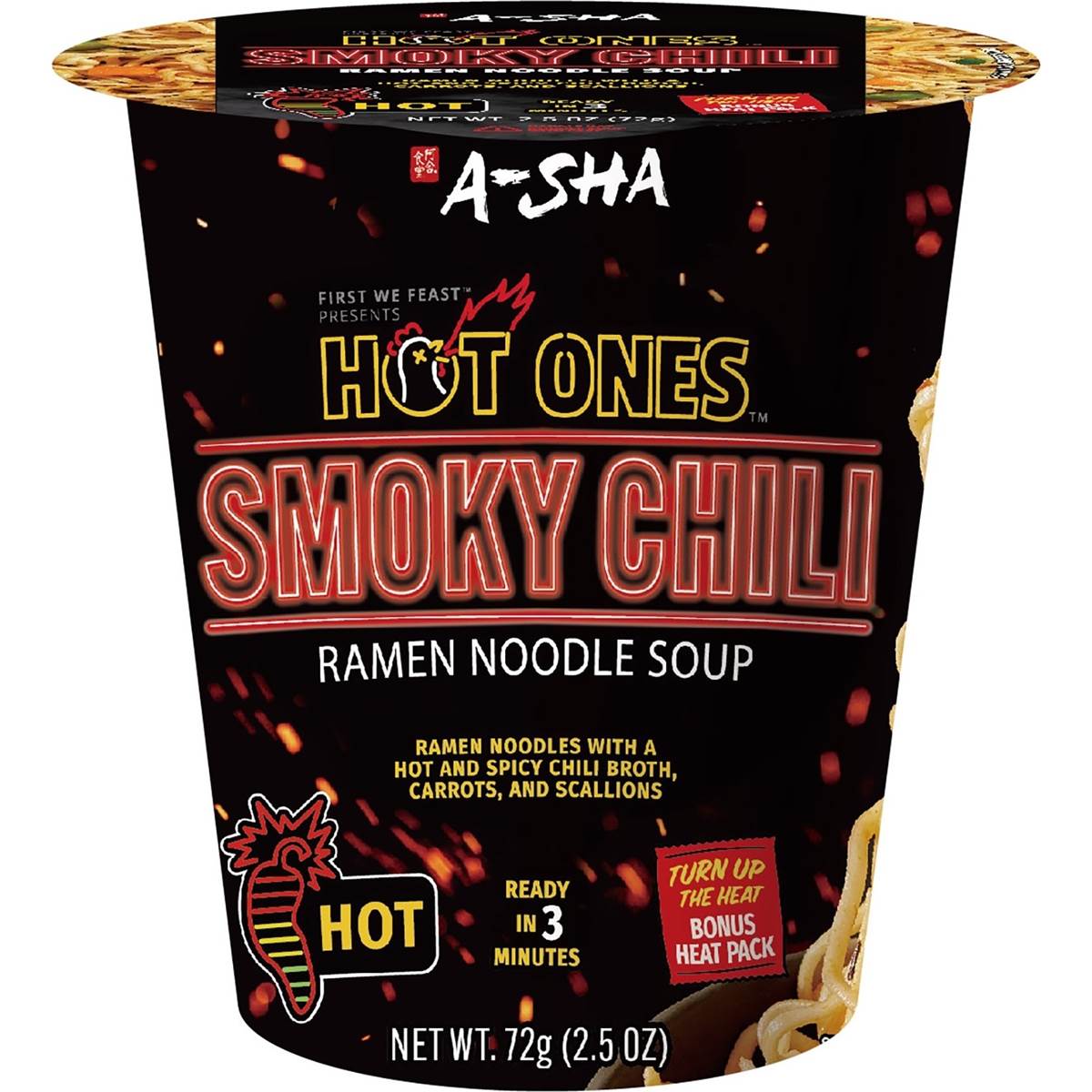 A-Sha Hot Ones Ramen Noodle Soup Smokey Chili 72g