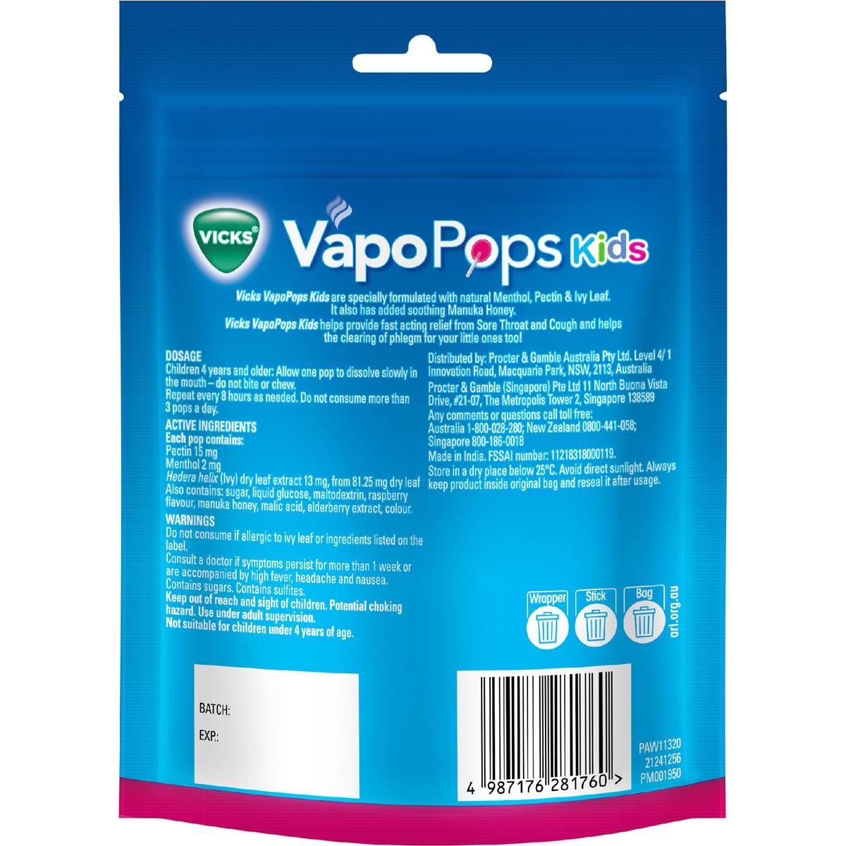 Vicks Kids VapoPops Sore Throat Berry 8 pack