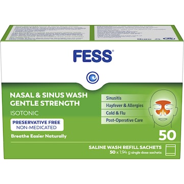 Fess Nasal & Sinus Saline Wash Gentle Strength Refill Sachets 50 pack