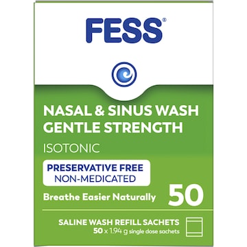 Fess Nasal & Sinus Saline Wash Gentle Strength Refill Sachets 50 pack