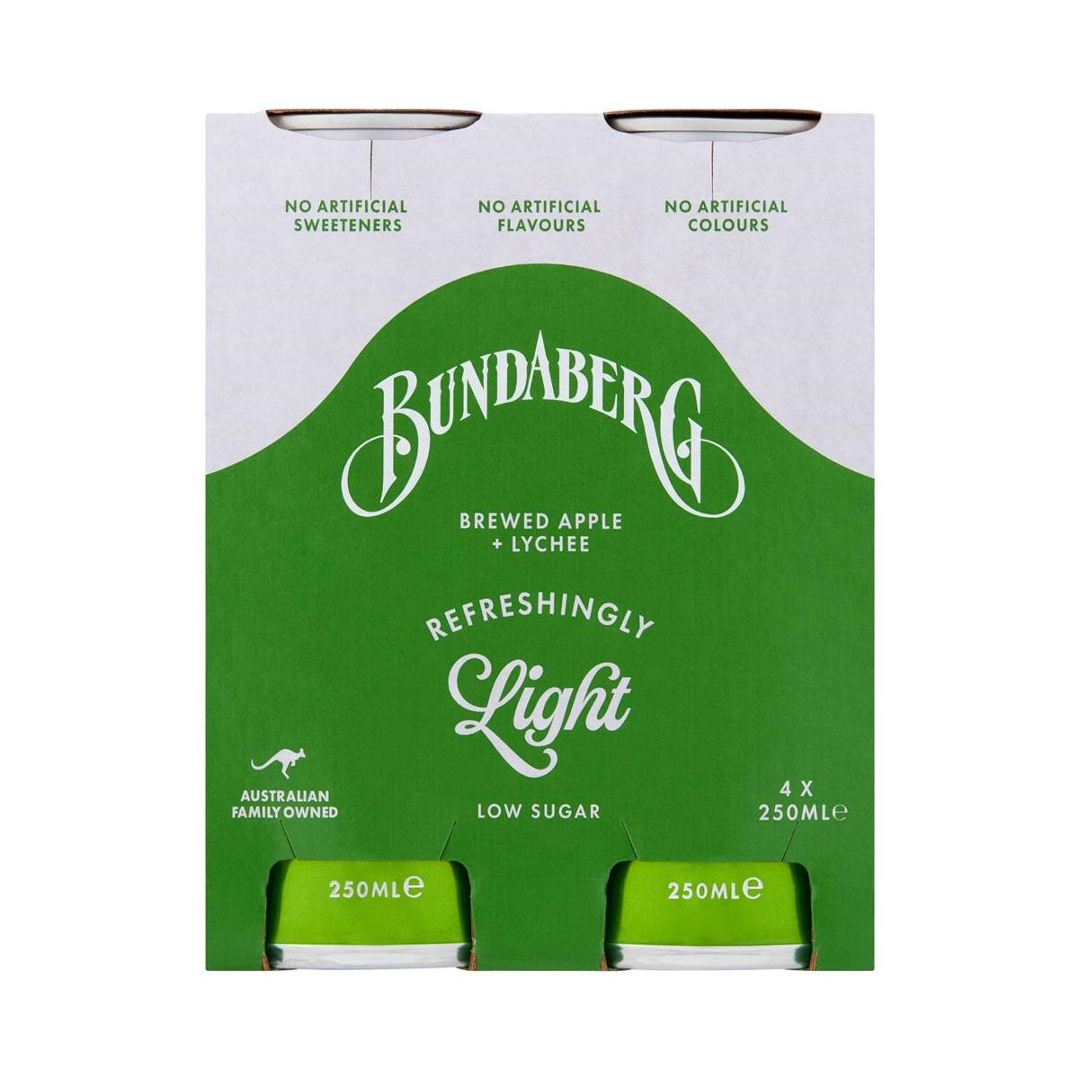 Bundaberg Refreshingly Light Sparkling Drink Apple & Lychee 250mL x 4 pack
