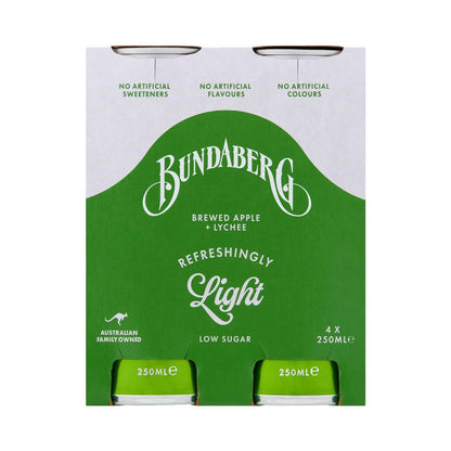 Bundaberg Refreshingly Light Sparkling Drink Apple & Lychee 250mL x 4 pack