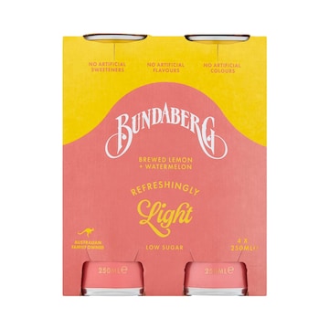 Bundaberg Refreshingly Light Sparkling Drink Watermelon & Lemon 250mL x 4 pack