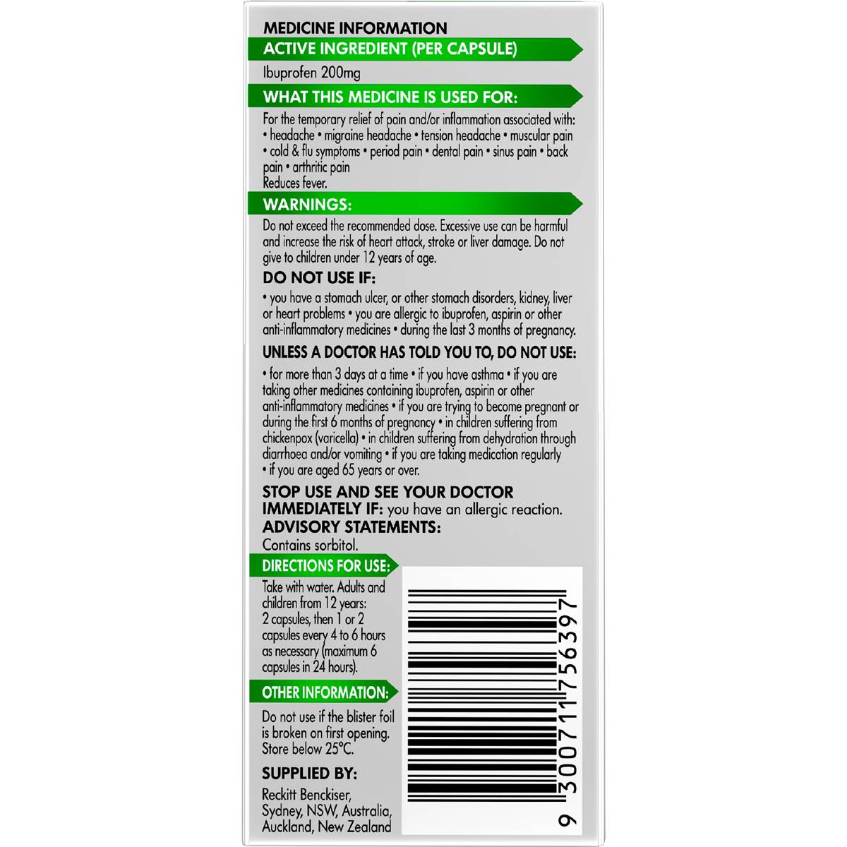 Nurofen Zavance Mini Liquid Capsules Ibuprofen 200mg 8 pack