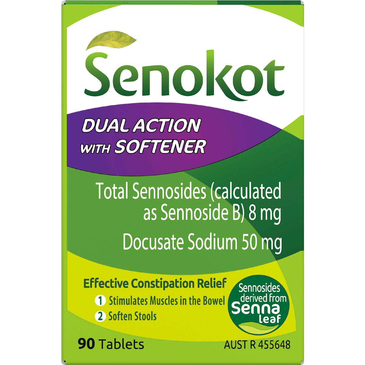 Senokot Dual Action With Softener Senna Leaf Constipation Relief 90 pack