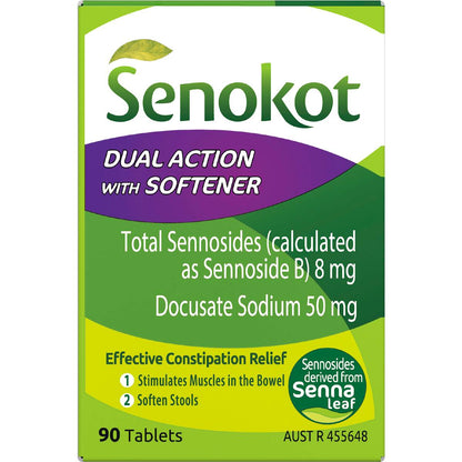 Senokot Dual Action With Softener Senna Leaf Constipation Relief 90 pack