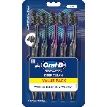 Oral-B Cross Action Toothbrushes Charcoal Soft Value 5 pack