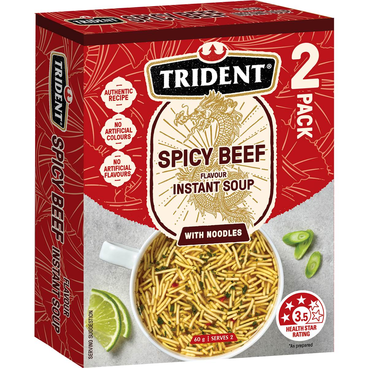 Trident Spicy Beef Flavour Instant Soup With Noodles` 2 pack