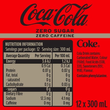 Coca-Cola Mini Zero Sugar Zero Caffeine Soft Drink Bottles 300mL x 12 pack