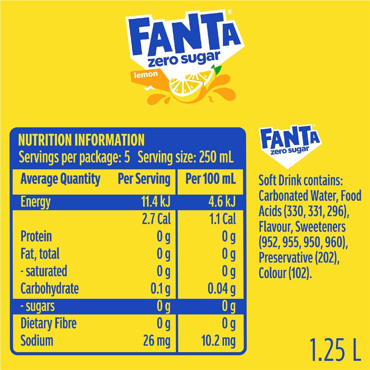 Fanta Lemon Zero Sugar Soft Drink Bottle 1.25L