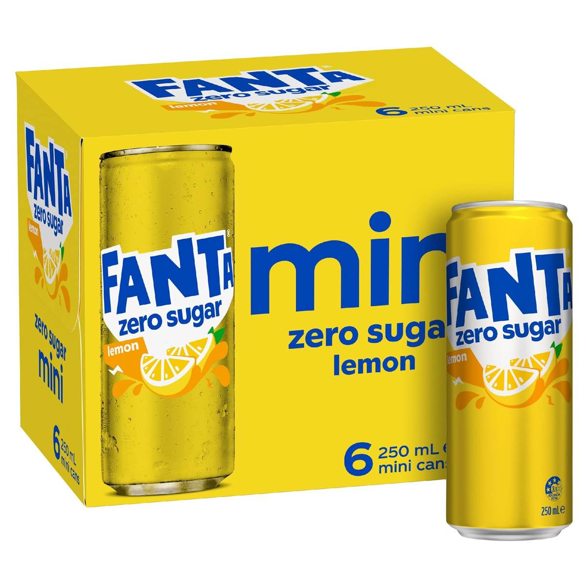 Fanta Mini Cans Lemon Zero Sugar 6 x 250mL