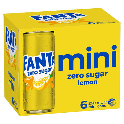 Fanta Mini Cans Lemon Zero Sugar 6 x 250mL