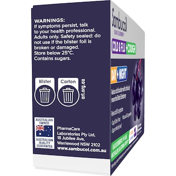 Sambucol Day & Night Cold & Flu & Cough Black Elderberry Capsules 24 pack