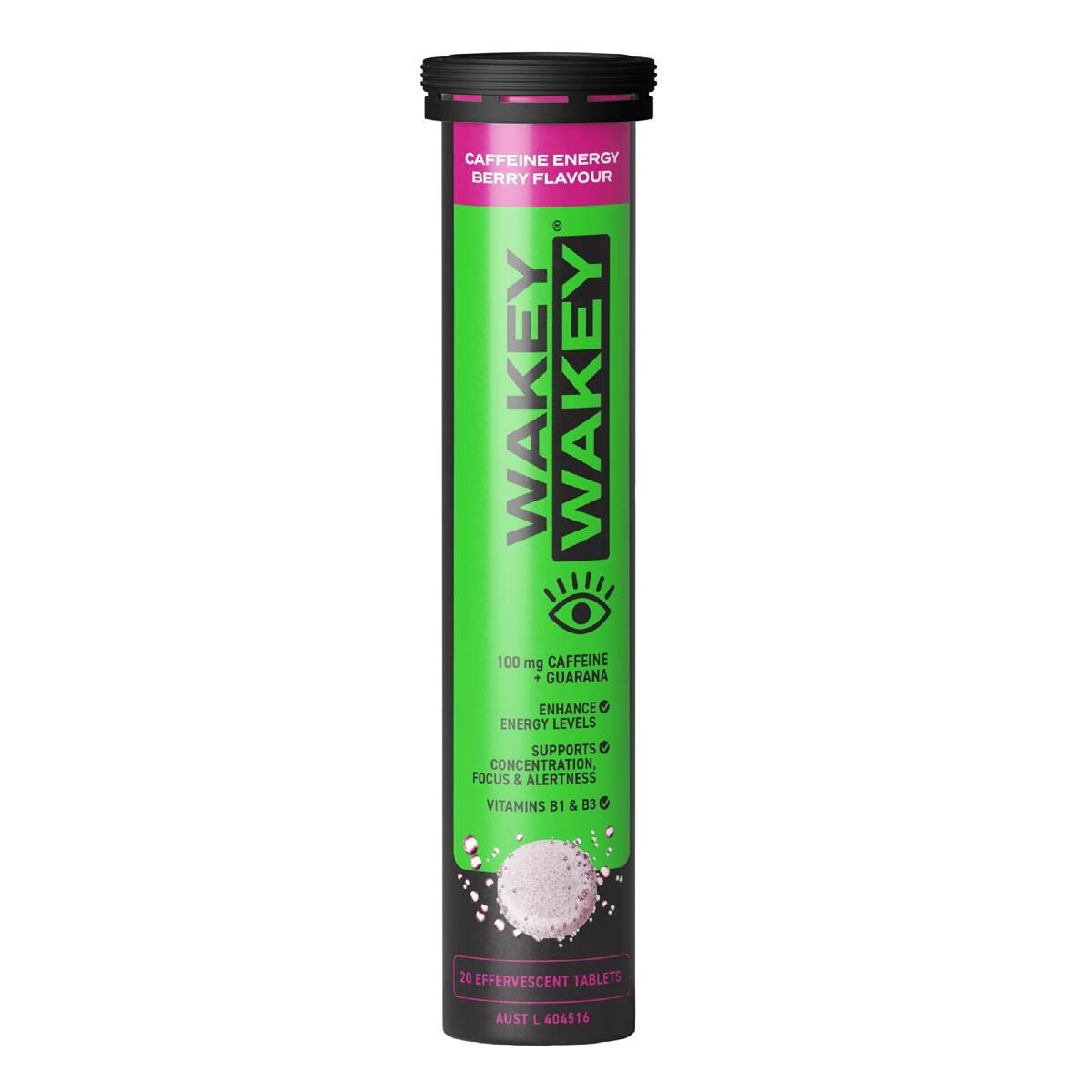 Wakey Wakey Caffeine Energy Berry Effervescent Tablets 20 pack