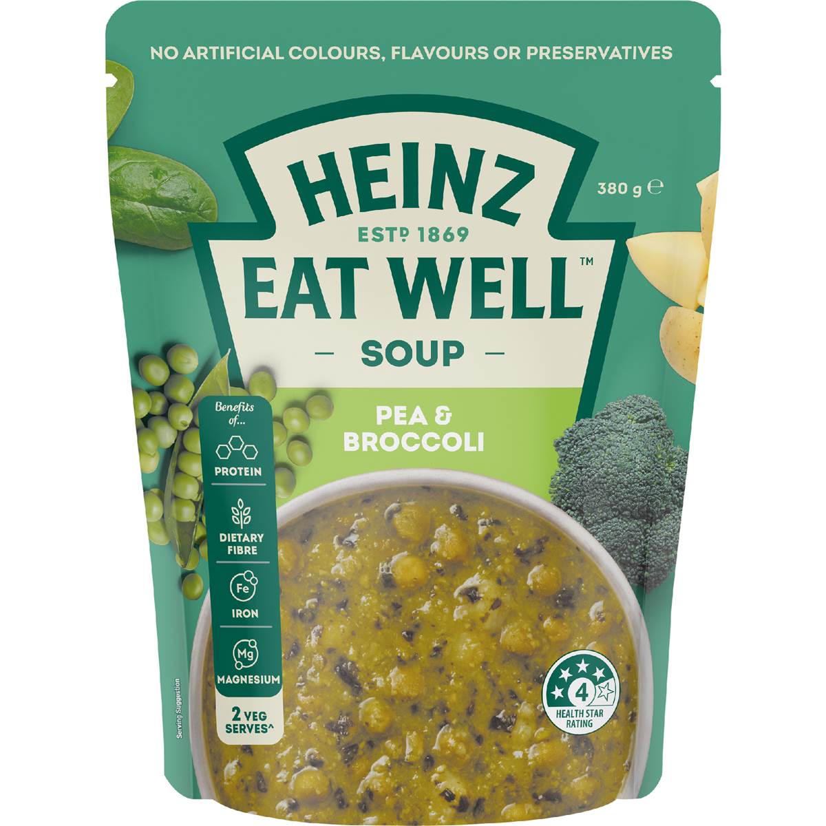 Heinz Eat Well Soup Pouch Pea & Broccoli 380g