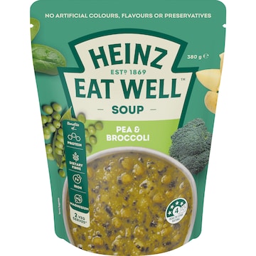 Heinz Eat Well Soup Pouch Pea & Broccoli 380g