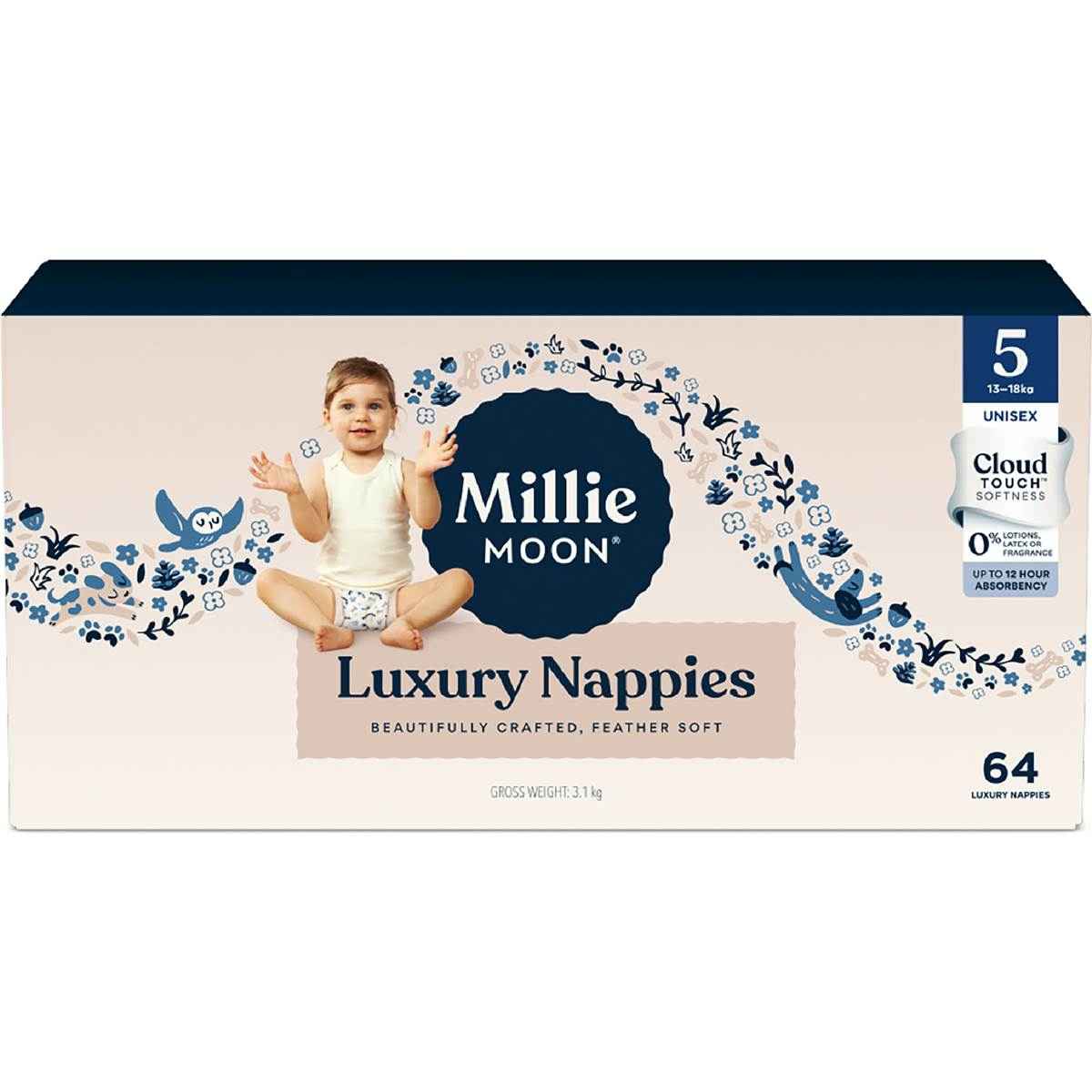 Millie Moon Luxury Nappies Size 5 (13-18kg) 64 pack