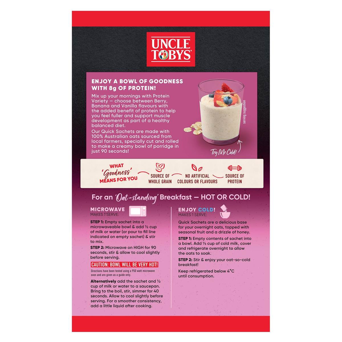 Uncle Tobys Oats Sachets Protein Variety 8 pack 280g