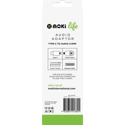 Moki Life Audio Adaptor USB C To 3.5mm Port each