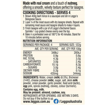 Leggo's Bechamel Lasagne Sauce Made With Real Cream 490g