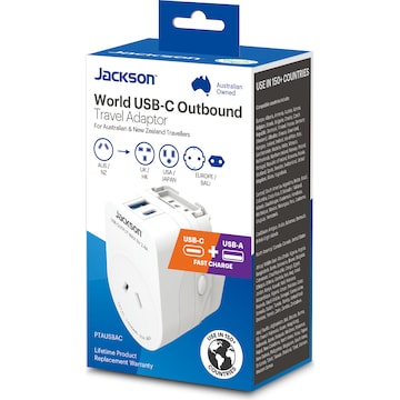 Jackson Outbound World Travel Adaptor With USB-C & USB-A each