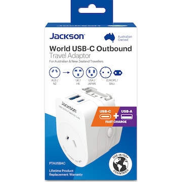 Jackson Outbound World Travel Adaptor With USB-C & USB-A each