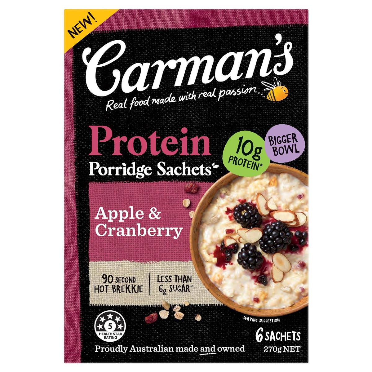 Carman's Protein Porridge Sachets Apple & Cranberry 6 pack