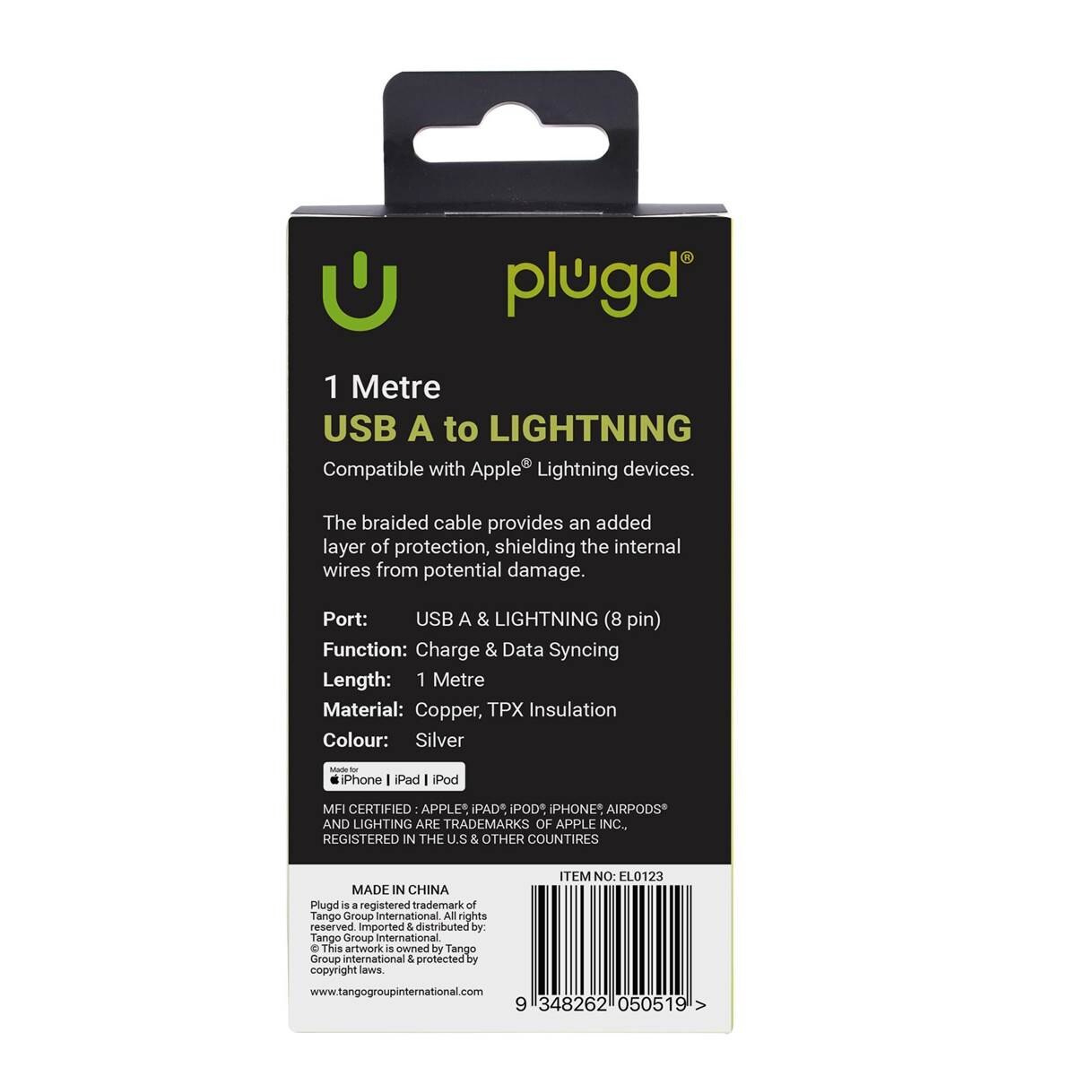 Plugd USB A To Lightning Cable 1m each