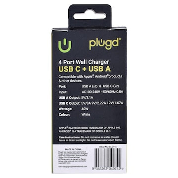 Plugd 4 in 1 Wall Charger USB A & C each