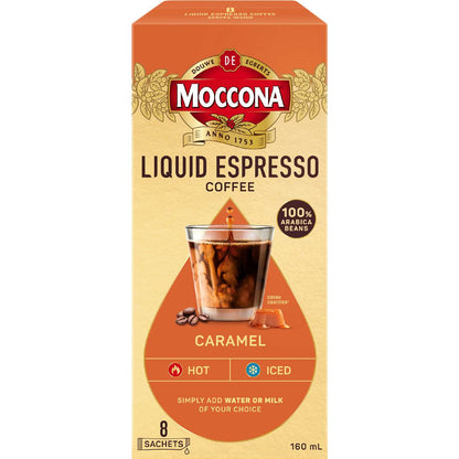 Moccona Liquid Coffee Sachets Espresso Caramel 8 pack