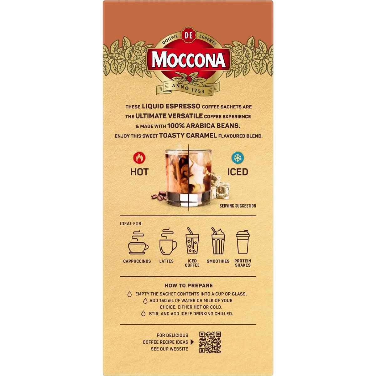 Moccona Liquid Coffee Sachets Espresso Caramel 8 pack