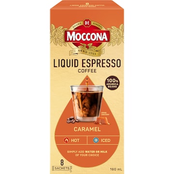 Moccona Liquid Coffee Concentrate Sachets Espresso Caramel 8 pack