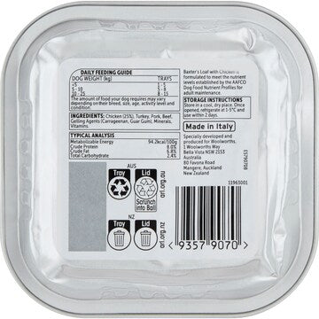 Baxter's Adult Wet Dog Food Loaf Tray Chicken 100g