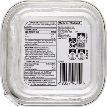 Baxter's Adult Wet Dog Food Casserole Tray Beef & Vegetables 100g
