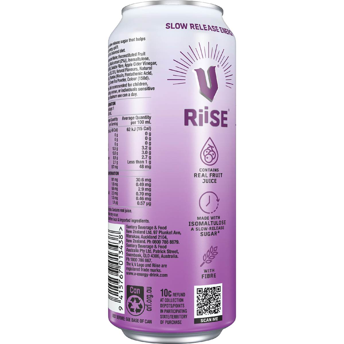 V Energy Riise Sparkling Drink Blackcurrant 330mL