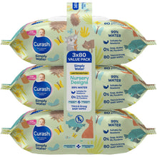 Curash Simply Water Baby Wipes Nursery Designs 3 x 80 pack