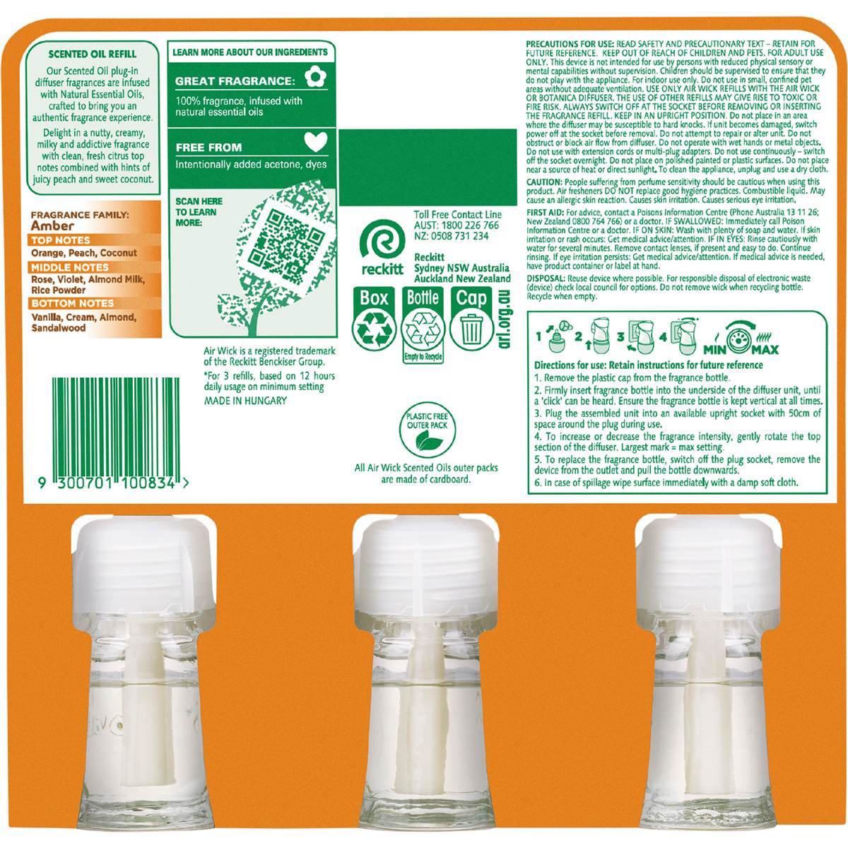 Air Wick Essential Oil Diffuser Refill Sweet Vanilla & Shea Butter 19mL x 3 pack