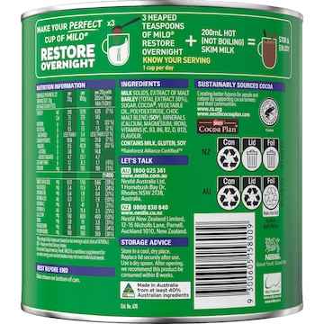 Milo Restore Overnight Chocolate Malt Powder Hot Drink 440g